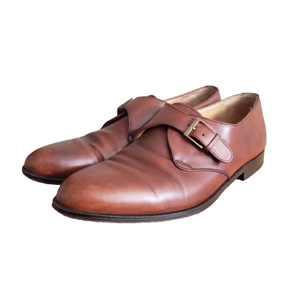 Mezlan Men's Size 9 Dress Shoes Vintage Brown Leather Monk Strap Buckle Cap Toe